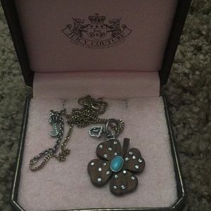 Wood and stone necklace with rhinestone charm